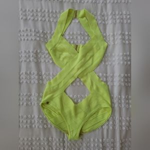 Herve Leger Cutout Bandage Swimsuit Lime Green Small